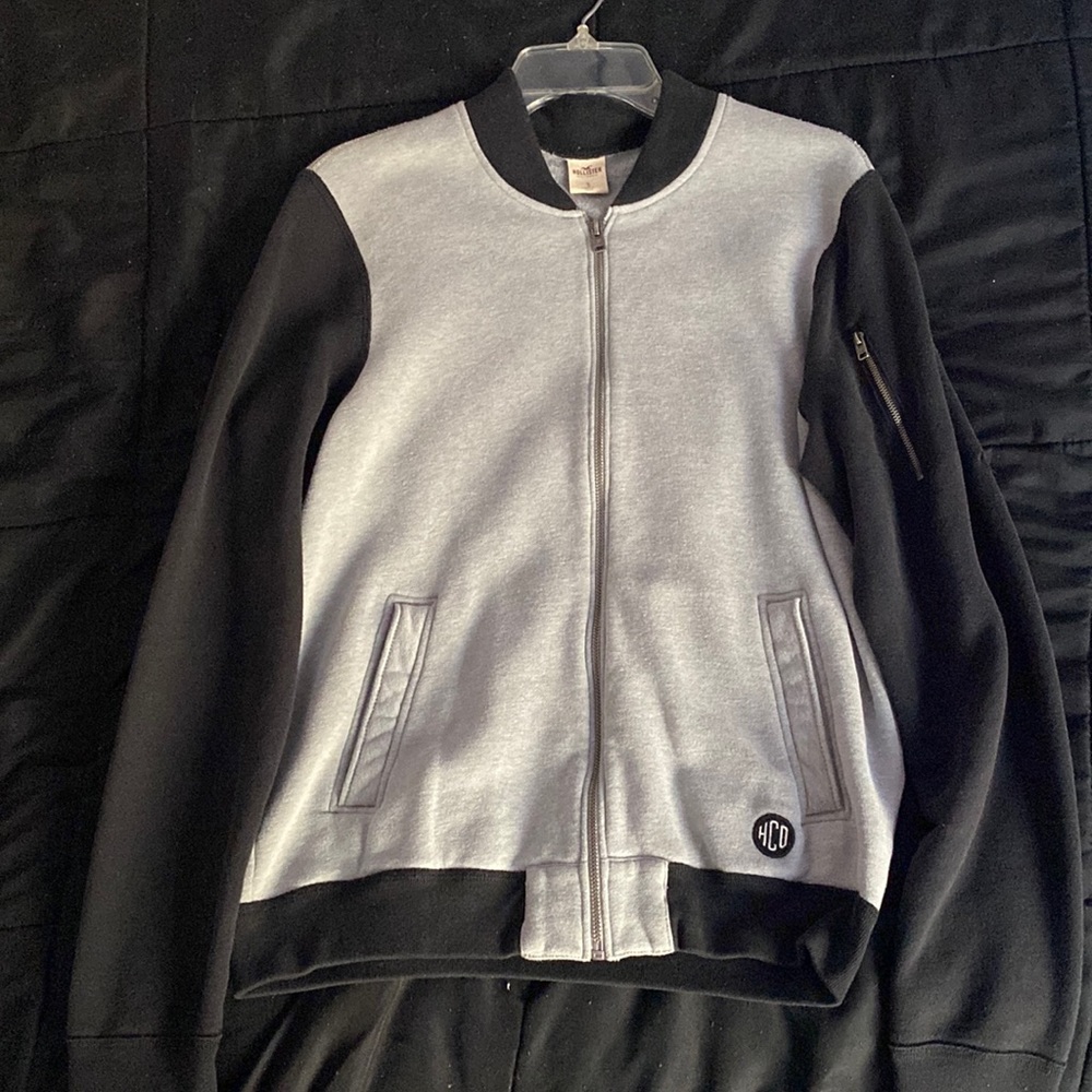 Grey and Black Hollister Jacket